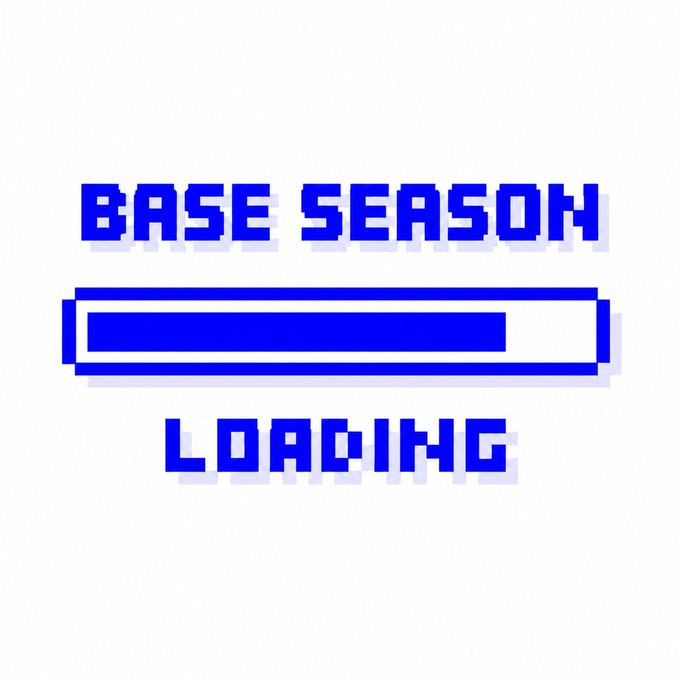 A retro-style pixel art image on a white background displaying 'BASE SEASON' above a loading bar and the word 'LOADING' in blue.