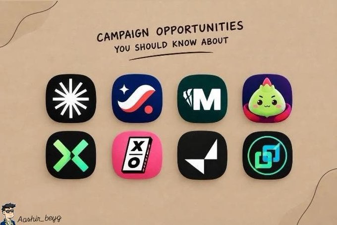 An infographic titled 'CAMPAIGN OPPORTUNITIES YOU SHOULD KNOW ABOUT' displaying app icons including MINT, with a watermark for @Aashir_bey9.