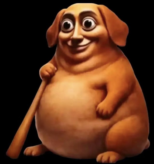 A cartoon-style brown dog character with an exaggerated human-like smiling face stands holding a stick, depicted against a black background in a meme aesthetic. The image visually represents "chill guy," one of the meme coins referenced in the post comparing lesser-known cryptocurrencies like Triple T to hyped meme tokens like Chill Guy, Moodeng, and PNUT.