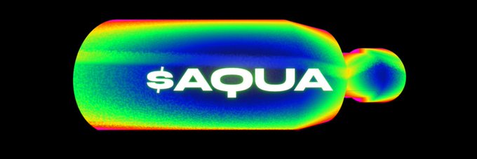 The image shows a colorful thermal-style banner for the Solana token $AQUA, featuring the text "$AQUA" in white across a blue background with rainbow-colored edges and two rounded shapes. This visually represents the newly added banner image for the $AQUA token on the Moby platform, giving it a distinctive, eye-catching appearance.