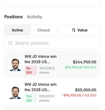 The image shows a phone screen displaying information about two political candidates running for office. The screen also has a search bar that allows users to find more details about each candidate or their positions on various issues. The text on the screen indicates that there is an active search for "Will JD Vance Win the 2008 US... No".