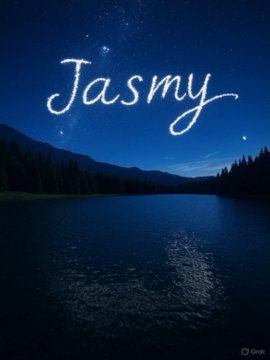A serene night scene of a starry sky reflecting over a calm lake, with the glowing cursive text "Jasmy" prominently displayed—evoking the "stars are aligning" sentiment of the post, which promotes $JASMY as Japan's answer to Bitcoin.