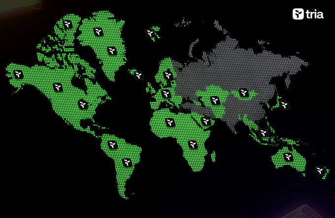 The image features a map of the world with green dots representing different countries, including Asia and Europe. The map is set against a black background, making the colors stand out prominently. The caption above the image reads "Why simplicity matters In web3 after exploring different ecosystems for years one thing becomes clear people stay where the experience feels simple and smooth that is why @useTria stands out to me While many web3 platforms still feel complicated for new users". This message emphasizes the importance of user-friendly interfaces in web3, as it can make a significant difference in attracting and retaining users.