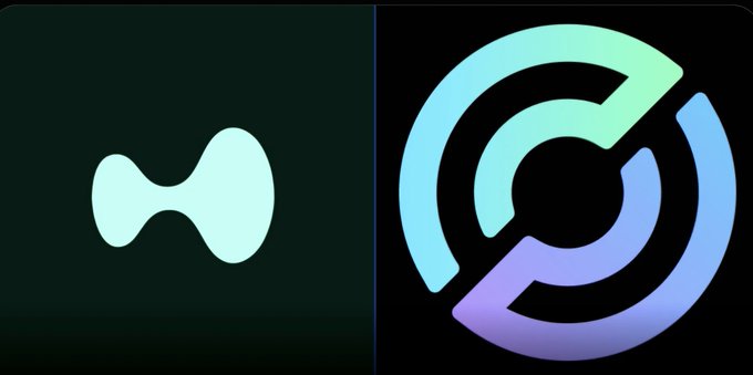 Two digital logos displayed side by side on dark backgrounds: on the left is a teal/cyan bowtie-shaped icon, and on the right is a circular teal and purple gradient logo with a stylized 'C' or 'G' design.