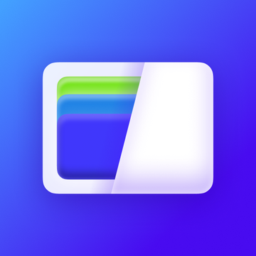 A digital icon or app logo featuring stacked colorful rectangles (green, blue, purple) set against a blue gradient background.