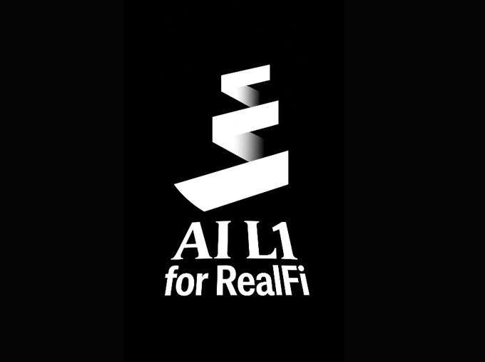 A black graphic displays a white stylized logo above the text 'AI L1 for RealFi'.