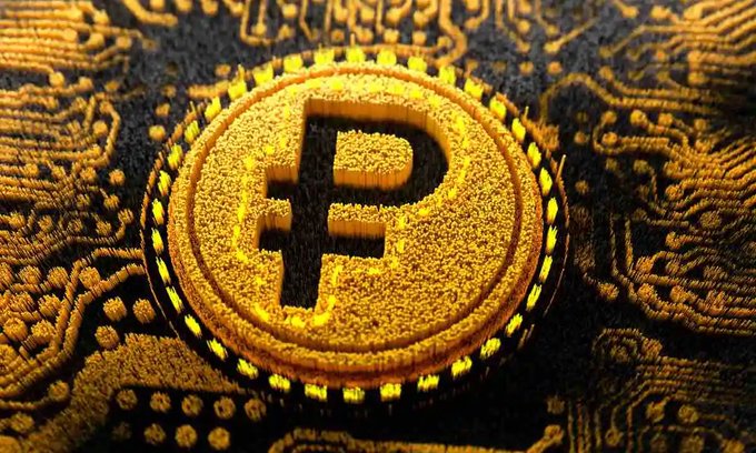 A 3D rendered golden coin featuring the ruble symbol (₽) sits on an ornate textured surface with gold and black tones.