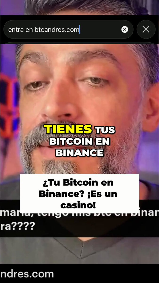 The image shows a man's face with a computer screen displaying a message about Bitcoin. The text appears to be in Spanish, which might suggest that the image was taken or edited in a Spanish-speaking country. The main focus of the image is on the man and his interaction with the Bitcoin post.