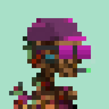 A pixel art character with purple hair and goggles is shown against a mint green background, representing the Argonauts NFT crew collection mentioned in the post, which highlights two free mints and a third purchased on secondary market from the artist @lphaCentauriKid.