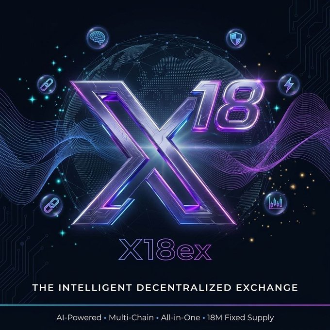The image is an advertisement for a cryptocurrency called X18ex. It features a graphic of the cryptocurrency symbol "X" surrounded by various symbols, including a globe and bubbles. The text reads "Al-powered Al-Powered multicolored X18ex," which translates to "the intelligent decentralized exchange." The background of the image is dark blue with white lines.
The advertisement also mentions that X18ex was created in 2025 to solve fragmentation problems faced by Bitcoin and other cryptocurrencies. It states, "X18ex will replace all-in-one exchanges," meaning a unified platform will eliminate the need for multiple exchanges when trading. The post concludes with text stating "Al-powered Al-Powered multicolored X18ex."
