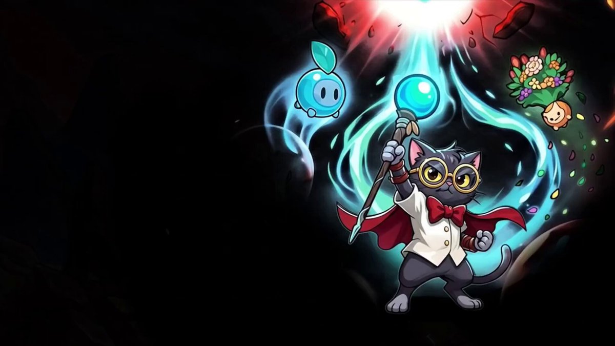 The image features a cartoon cat dressed as a wizard, holding a wand with a blue bubble on top of his head. The cat is wearing a white shirt and red tie, giving him a royal appearance. The background of the image is black, which contrasts with the colorful elements in the foreground. The post also mentions that there are AI-built games just hitting the next level, suggesting that this image could be related to a gaming update or promotion for the game "AI-native game development".