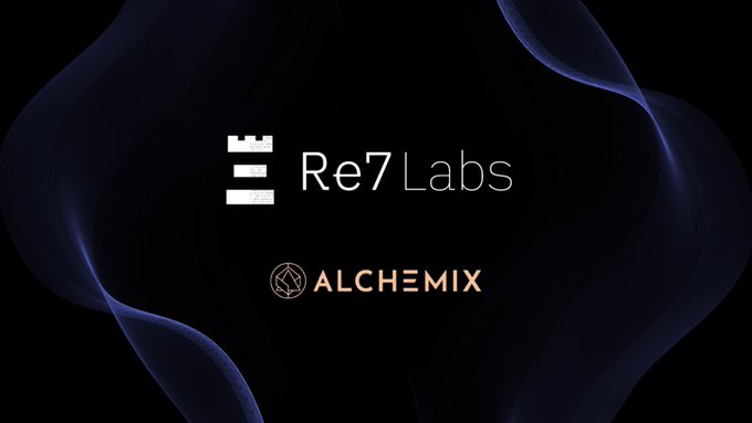 A dark title card featuring the logos 'Re7 Labs' and 'ALCHEMIX' with swirling blue wave designs in the background.