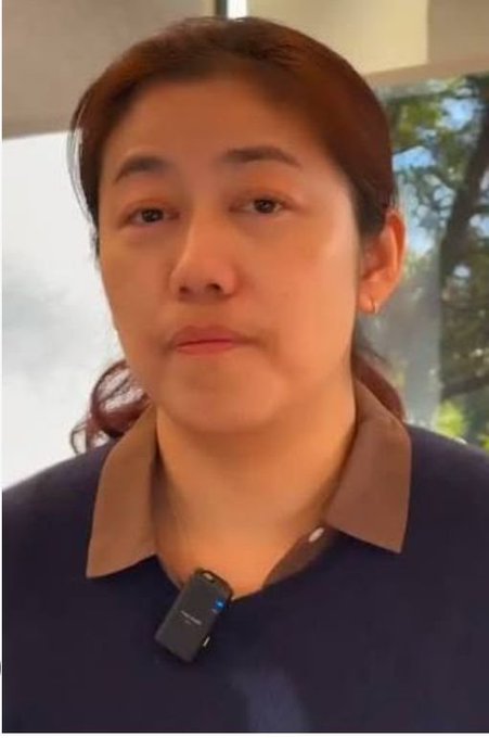 A middle-aged woman with dark hair pulled back, wearing a navy blue collared shirt with a small microphone clipped to it, stands in front of a window showing trees. The image relates to the post by depicting Dr. Fan, celebrating the Pi Network project's transformation from ridicule to success.