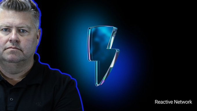A man with gray hair stands next to a glowing blue lightning bolt logo, labeled 'Reactive Network' in the corner.