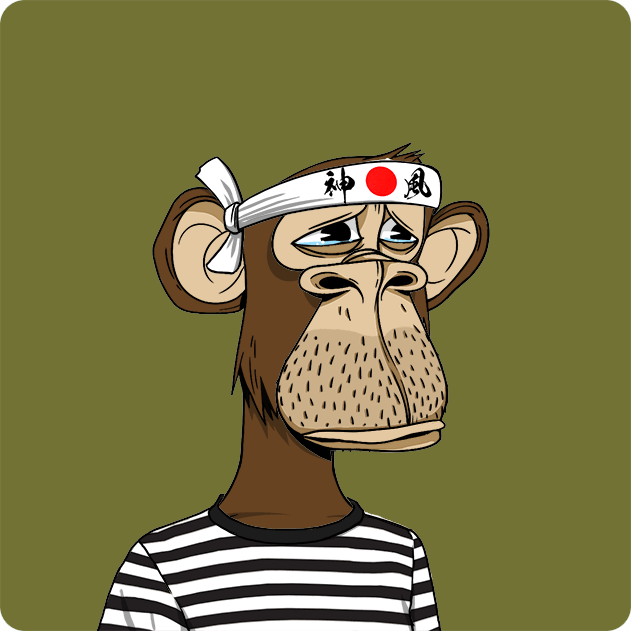 An illustrated monkey character wearing a striped shirt and a headband with a Japanese rising sun flag and Asian characters is depicted against an olive green background.