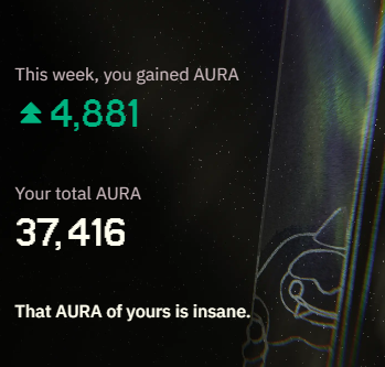 A dark-themed AURA earnings screen shows a weekly gain of 4,881 points, bringing a total balance to 37,416. The image visually reinforces the post's pitch for BulkTrade's pre-deposit program by celebrating impressive AURA accumulation, hinting at the rewards awaiting early depositors before the mainnet launch.