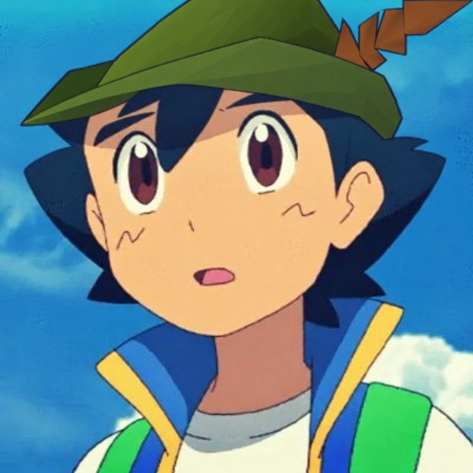 An anime-style image of a young boy with spiky dark blue hair wearing a green leaf-like hat and a blue and yellow collared shirt, looking surprised against a sky background.
