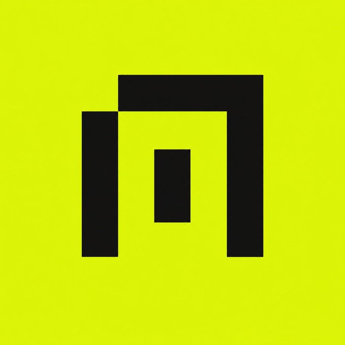 A minimalist geometric logo consisting of black rectangular shapes forming a stylized arch or 'n' shape, set against a solid bright yellow-green background.