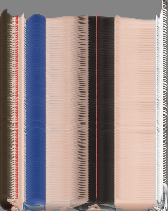 An abstract digital glitch-art image featuring vertical stripes of skin-tone, blue, black, and white colors with a distorted, wavy texture.