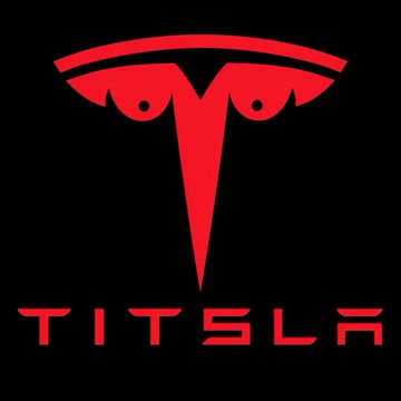 The red Tesla logo stylized with the Tesla 'T' designed to resemble a menacing face with sharp teeth.