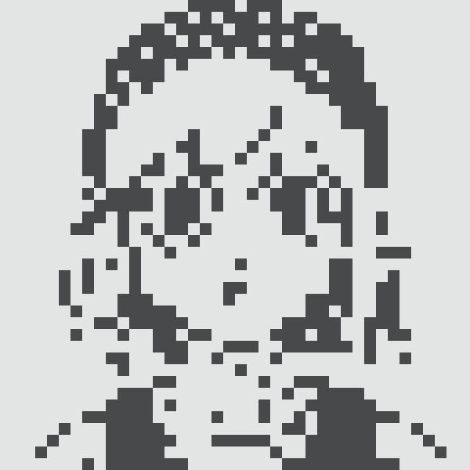 A pixelated portrait of an elderly man with a beard wearing a cap.