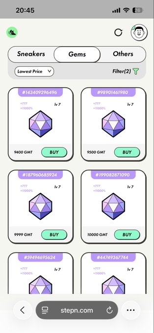 The image shows a screenshot of an app store page for a gem shop, displaying several purple diamonds available for purchase. The text "Current R Gem" indicates that these are the current available items for sale. The app store page also provides information about the price of each item and the shipping cost.