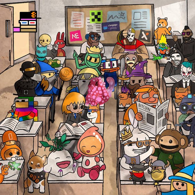 The image features a cartoon classroom scene with many people sitting at desks, including children and adults. There are also various objects such as backpacks, books, and a backpack near the center of the room. The post "gm ordinals" is related to this image because it suggests that there might be some sort of ranking or order among the students in the classroom, possibly based on their academic performance or other factors.

The cartoon characters are depicted as having different roles within the classroom setting, such as a teacher, student, and even a dog. The presence of these diverse characters adds to the overall atmosphere of the image, making it more engaging and relatable for viewers who can easily identify with the various roles portrayed in the scene.
