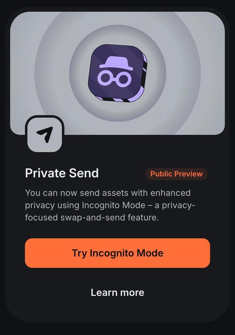 A promotional card for InfinEx's "Private Send" feature in Public Preview highlights the "Try Incognito Mode" button, which enables privacy-focused swap-and-send transactions—aligning with the post's emphasis on anonymous transfers from an Iranian exchange to InfinEx and onward.