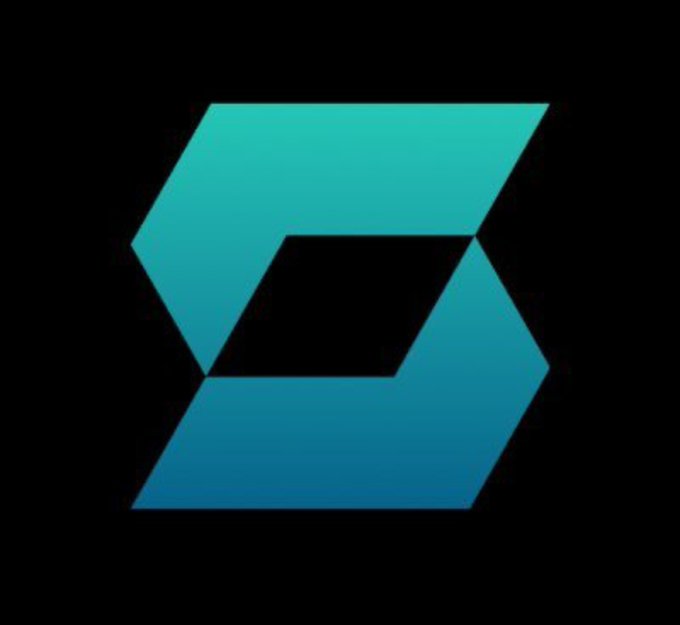 A stylized blue and teal gradient letter 'S' logo is centered on a black background.
