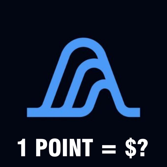 A dark blue background featuring a stylized blue letter "A" logo with the text "1 POINT = $?" displayed below in white.