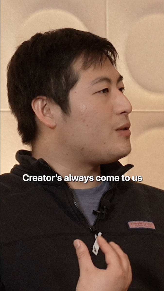 Billy Huang, Co-Founder of Insomnia Labs' CreatorFi, is shown mid-interview with the caption "Creator's always come to us," reinforcing the post's message about CreatorFi's creator-centric financing approach.