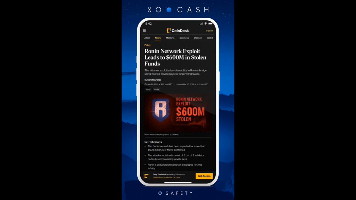 The image features a cell phone screen displaying an advertisement for Bitcoin Cash. The advertisement includes text, images, and logos related to Bitcoin Cash, such as the hashtag #bitcoincash and the website address $XO Cash. The background of the advertisement is dark blue with mountains in the distance, creating a visually appealing contrast against the black background.