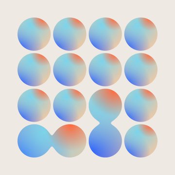 A 4x4 grid of gradient blue and coral spheres, with some touching to form connected shapes, visually representing gradual growth and connection over time—mirroring the post's message about patient, sustained development rather than immediate explosive hype.