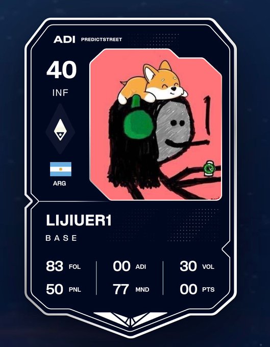 The image features a card with a cartoon dog sitting on top of a tree, wearing headphones. The card also includes information about the creator or the creator's name, the game they are playing, and their predicted score for the game. The post is titled "@Predictstreet" and has a link to a website called "FIFA 2026世界杯".