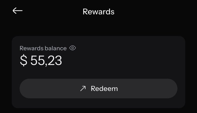 A mobile Rewards screen showing a rewards balance of $55,23 with a Redeem button.