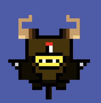This pixelated creature, likely representing a "Compas" NFT by @harto_fr, is shown with low Ethereum gas prices, as mentioned in the accompanying post about minting. The creature has brown fur, tan horns, a single red eye, a yellow mouth with white teeth, and black wings.