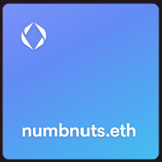 A blue gradient logo featuring a white stylized leaf emblem with the text 'numbnuts.eth' displayed at the bottom.