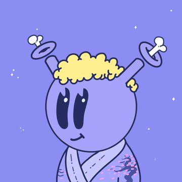 The image features a cartoon character with blonde hair, wearing a robe or kimono, and standing against a purple background speckled with stars. The character appears to be smiling, giving off an impression of happiness and positivity. The caption accompanying the image reads "This Quirk is beeeautiful! IP a brewin!".