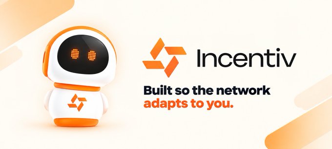 A promotional graphic featuring a white and orange robot mascot alongside the 'Incentiv' logo and tagline 'Built so the network adapts to you.'