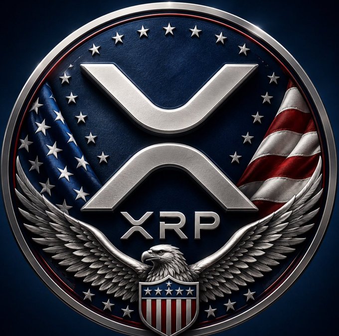 The image features an advertisement that is predominantly blue and silver in color. The central element of the design is a shield, which is shaped like an American eagle. Beneath this shield, there's a circle with a white X on top. In the background, two flags are displayed - an American flag at the top right corner and an eagle wing below it, both rendered in silver and blue colors. Below these flags, there is a text that reads "XRP". The image also includes instructions for a contest or challenge: if you're not already a subscriber to XRP, you must buy 10 followers before the deadline of 36 hours to participate, otherwise, you'll lose your chance at winning the $500 prize.