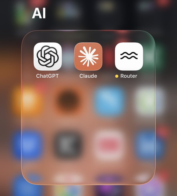 An iOS home screen folder labeled 'AI' containing three app icons: ChatGPT, Claude, and Router.