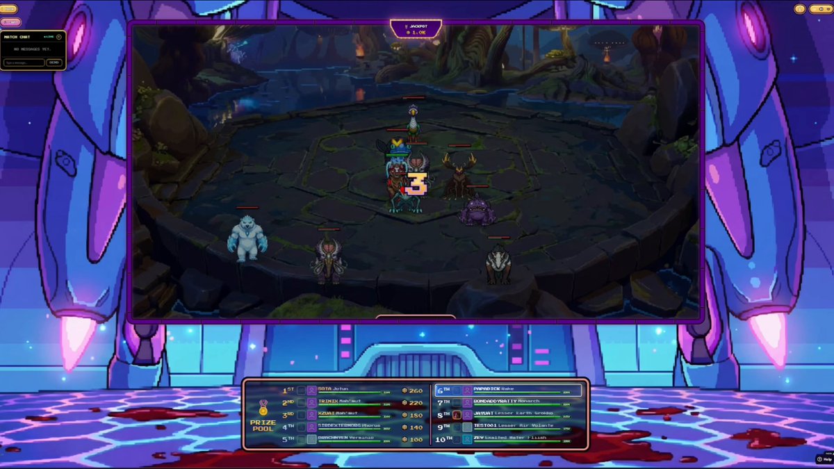 The image shows a video game screen with a purple robot standing in front of a large rock formation, surrounded by other robots. The game appears to be a battle between the players and their robots, as they fight for dominance over the area. The caption below the image reads "PERMADEATH IS REAL. Watch what happens when you fight in Illuvium Deathmatch One moment you’re battling for the win... The next, a bad placement and your Challenger is gone forever This is what makes Deathmatch unlike anything else in Illuvium".