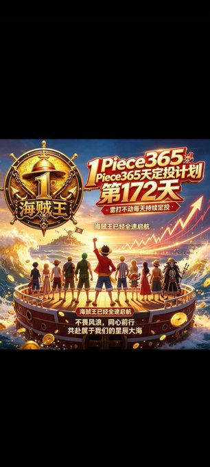 A promotional graphic for "Piece365" showing Day 172, featuring characters standing on a treasure ship with Chinese text including "海贼王已经全通启航" and "不畏风浪,同心前行,共赴属于我们的星辰大海".