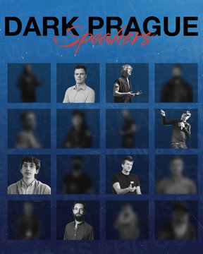 Promotional poster for "DARK PRAGUE" featuring the subtitle "Speakers" displayed against a blue background with a grid of blurred and partially visible speaker portraits, promoting the October 2–4, 2026 event that will feature Ethereum co-founder Gavin Wood among its speakers.