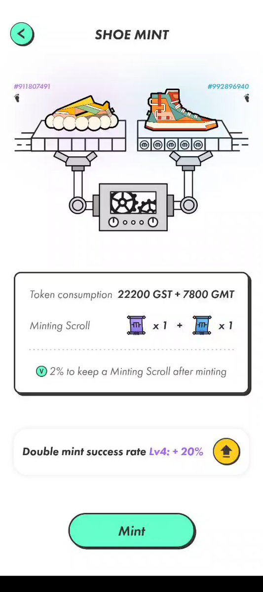 The image shows an electronic display screen for a shoe mint game that displays two shoe illustrations, one of which has a number "2700" written underneath. The other illustration features shoes with orange laces. The text at the bottom indicates that players should keep their shoes clean and collect as many tokens as they can to win the game.