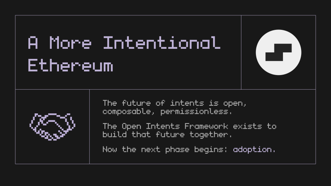 The image features a black background with white text that reads "A more intentional Ethereum". Below this, there are three icons representing handshake, a white square, and a gray circle. The first icon shows two hands shaking hands, the second one is a white square, and the third one is a gray circle. These icons suggest that the post might be related to a discussion or project about Ethereum, specifically about its intentions and how it can be used more intentionally.