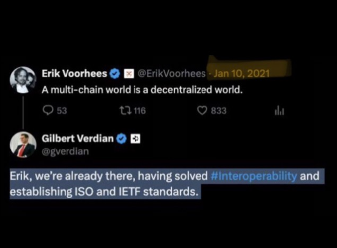 The image shows a Twitter post with two tweets from different users, one of which is about a multichain world being a centralized world. The other tweet is about a person named Eric Voorhees who was born on January 10, 2001, in the United States and has since become an expert in blockchain technology. The posts are related to the topic of blockchain and its impact on society.