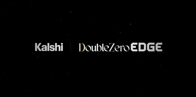 A black screen displaying white text that reads 'Kalshi | DoubleZeroEDGE' against a dark, starry background.