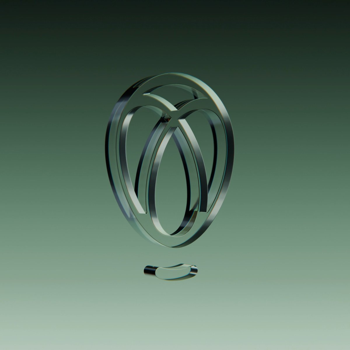 A metallic, interlocking ring sculpture floats above a small reflective base against a green gradient background, symbolizing trust and stability. The image visually reinforces the post's message of radical transparency and asset-backed reserves, representing the solid foundation of Uphold's financial platform.