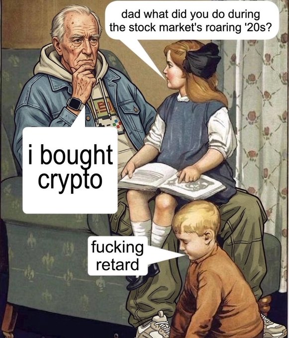 The image features a cartoon depiction of an older man sitting in a chair, with two children - one boy and one girl - seated next to him. They are all gathered around a book that the boy is holding up for them to see. The caption at the bottom of the image reads "Ffs".